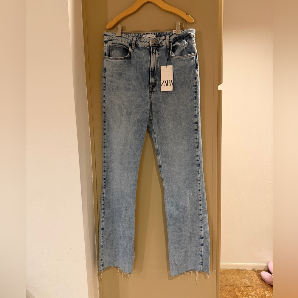 Zara Slim Flare, High Rise, Split Hem Denim Pants